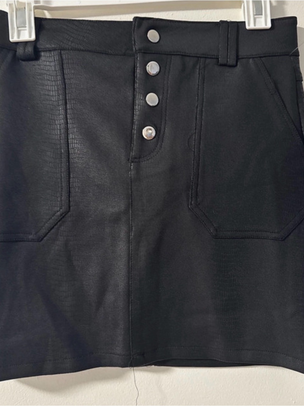 Chocolate Black Faux Leather Button-Front Mini Skirt